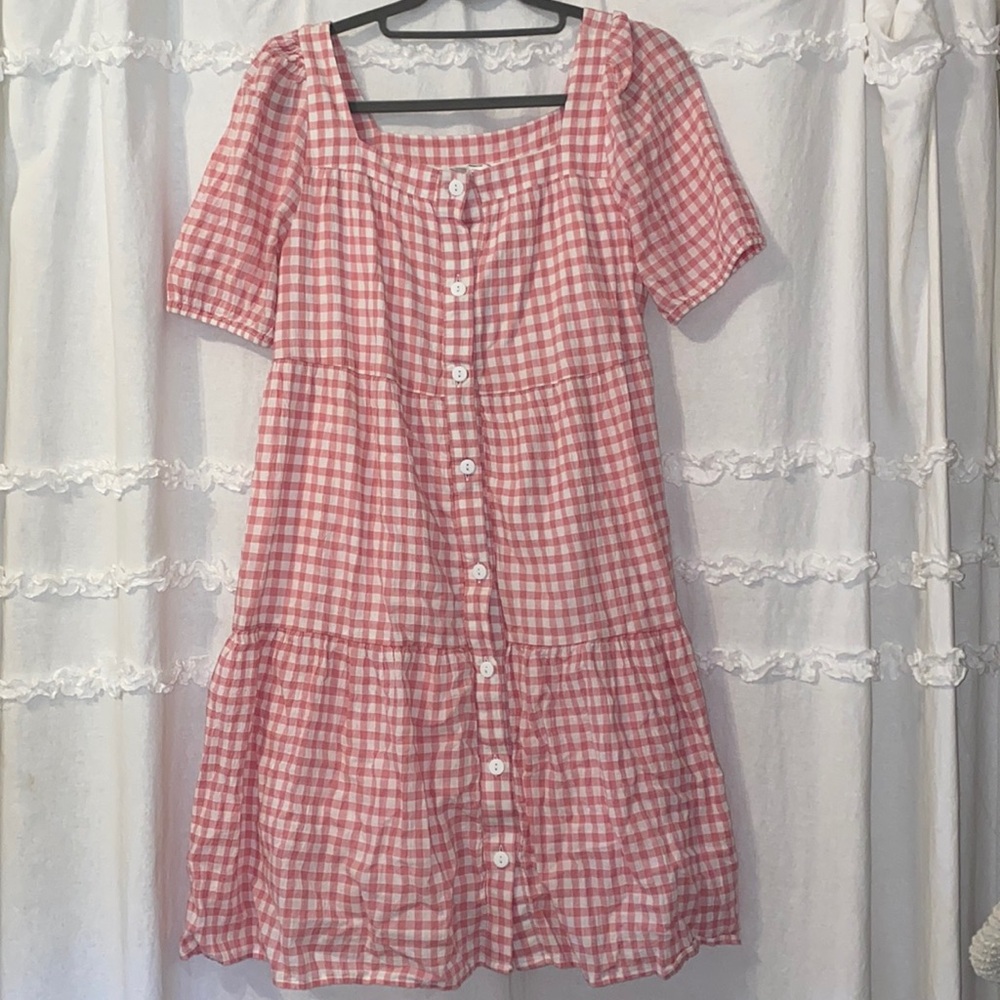 Pink Gingham Puff Sleeve Dress
